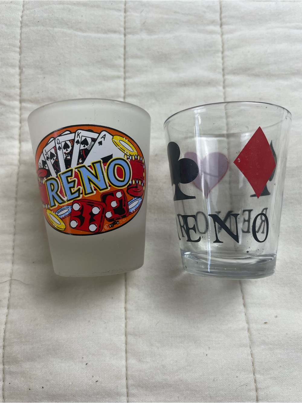 Reno Casino Shot Glasses - Pair (White Frosted & Clear)